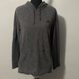 Adidas Women’s Sweatshirt Hoodie Dark Gray Heather Black Stitching & Tie Sz L